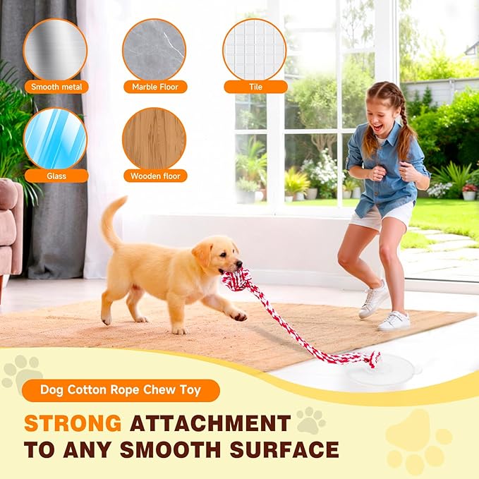 Puppy Dog Toys:Interactive Sticky Suction Cup Tug & Pull-Apart Toy,Durable Rope and red and White chew Ball，The Indestructible Enrichment Puzzle, Built for Aggressive and Busy chewers