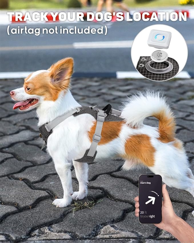 TagME No Pull Dog Harness with 2 Leash Clips,Lightweight & Visible for All-Day Walking, No Choke Pet Vest Includes AirTag Holder for Puppy,Black