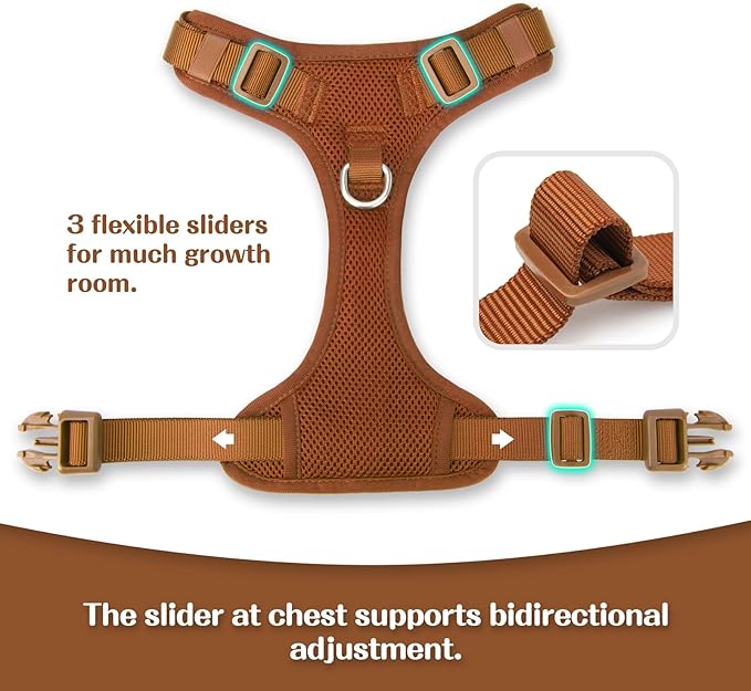 No Pull Dog Harness for Small Medium Large Dogs - Adjustable 2 Layer Mesh Dog Vest with Dual Clip, Escape Proof, Quick Release, Lightweight Breathable Mesh for Walking Hiking (Carmel Brown,L)