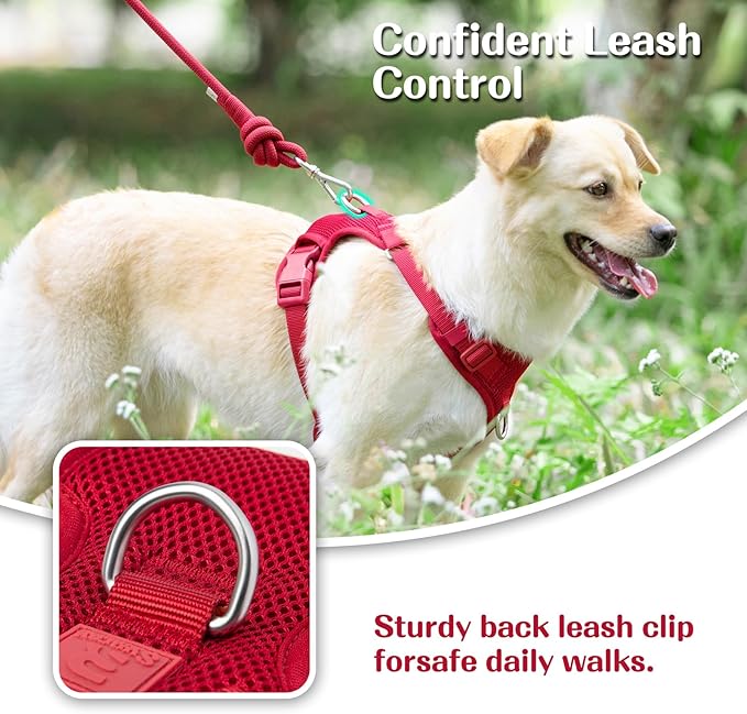 No Pull Dog Harness for Small Medium Large Dogs - Adjustable 2 Layer Mesh Dog Vest with Dual Clip, Escape Proof, Quick Release, Lightweight Breathable Mesh for Walking Hiking (Burgundy Red,XS)