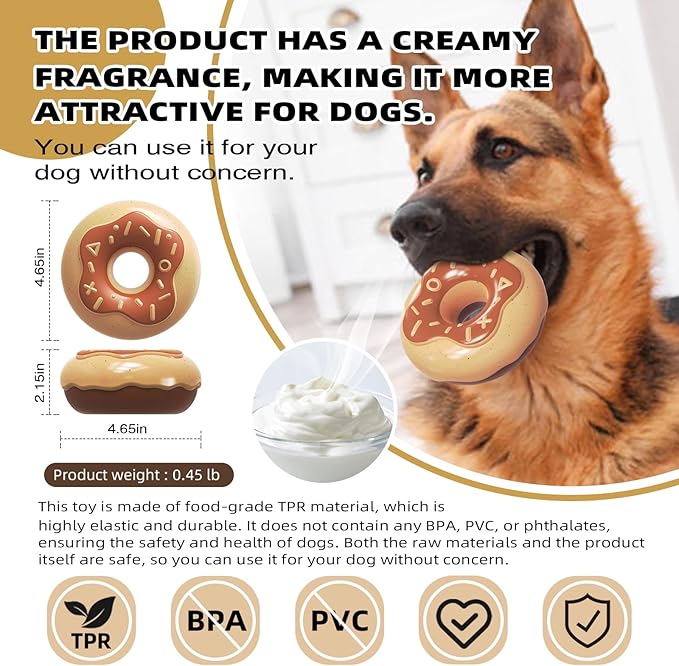 Squeaky Donut Dog Toy for Aggressive Chewers，Doughnut Shaped Dog Chewing Toy with a Creamy Aroma，for Aggressive Chewers Medium Large Breed，Indoor and Outdoor Toys for Dogs (Kaffee)
