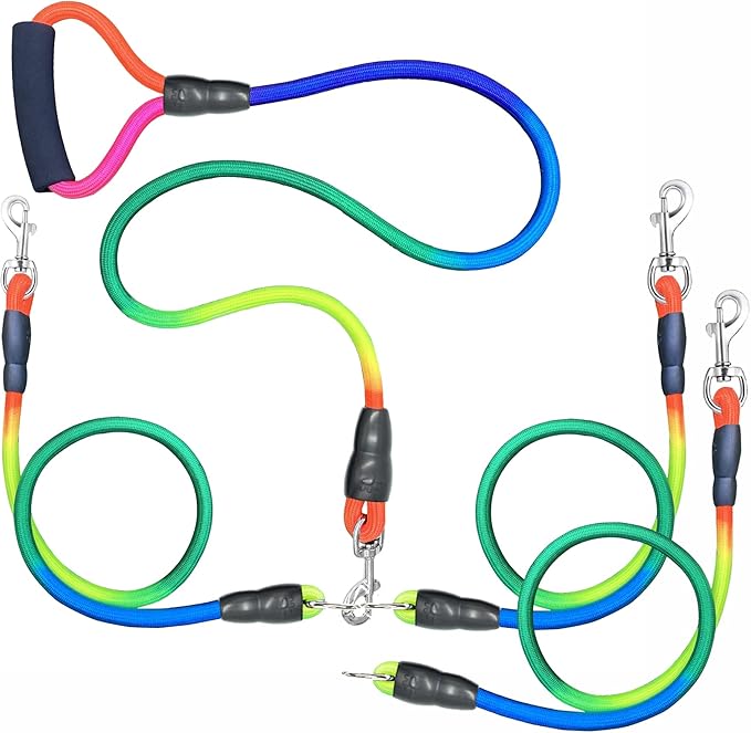3 Dog Leash No Tangle Heavy Duty Detachable 360° Swivel Device Multiple Dog Leash with Padded Handle for Two/Three Pets (20-150 Lbs)