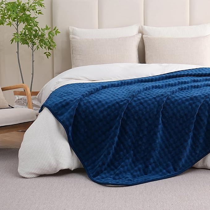 Waterproof Blanket for Bed Couch Sofa Car, Soft Leakproof Dog Blanket with 3D Bubble Pattern, Reversible Water Proof Pet Blankets for Dogs Cats Puppies (60"x80", Navy Blue)