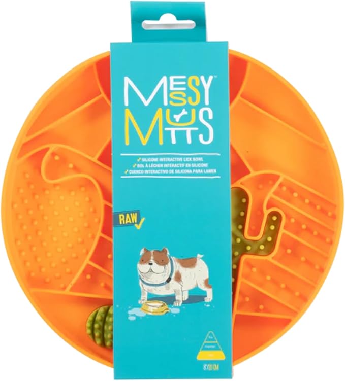 Messy Mutts and Cats Interactive Slow Feeder | Desert Orange - 2 Cup Capacity | 8” Round Silicone Puzzle Slow Feeder for Dogs/Cats | Enrichment Food Dish for Slow Eating, Bloating
