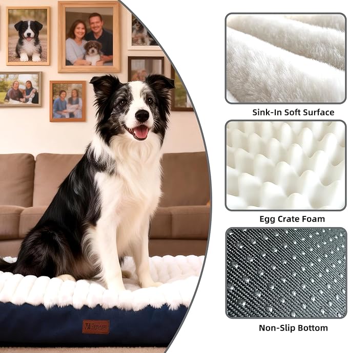 Orthopedic Dog Bed with Firm High-Density Egg Crate Foam, Machine Washable Cover & Non-Slip Bottom for Medium Breeds (Blue, 29" L x 18" W x 3" H)
