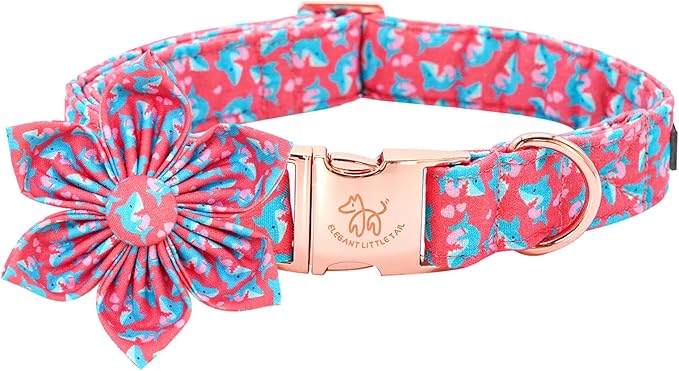 Elegant little tail Valentine's Dog Collar, Heart Dog Collar with Flower Cute Girl or Boy Pet Collars with Flower Puppy Gift Adjustable Pet Collars for X-Small Dogs