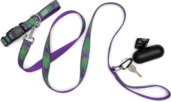 THE WORTHY DOG Collar for Small Dogs, Adjusts 9-15 inches, Durable Nylon Webbing, Quick Release Buckle, Triceratops Pattern, Green, Small