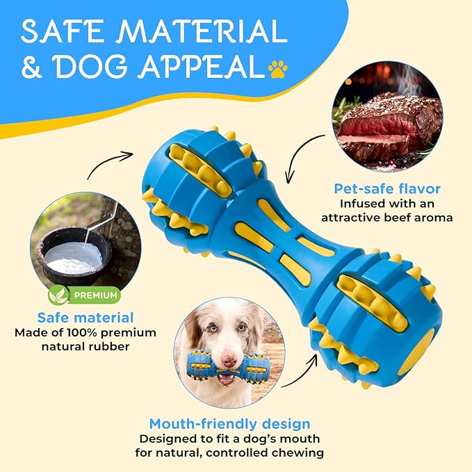 Ruffoo GnawBell Dog Squeaky Chew Toy for Heavy Chewers, Durable Dual-Layer Design, Interactive Natural Rubber Dog Toy for Medium & Large Breeds