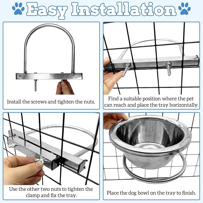 kathson Kennel Water Bowl 3 Sets Hanging Cage Crate Bowl Anti-Spill Pet Metal Bowl Stainless Steel Detectable Bowls Crate Feeder Dish for Medium and Small Sized Dogs Cats Pets (7.0 x 3.0in)