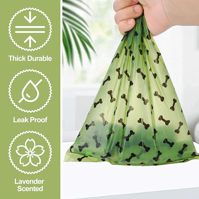 Zoyiancy 360 Count Dog Poop Bags Rolls, Leak Proof Waste Bags and Bone-Shaped Dog Poop Bag Refill Rolls, Thick Strong Lavender Scented Trash Bag for Doggie Cat Pet (Green)