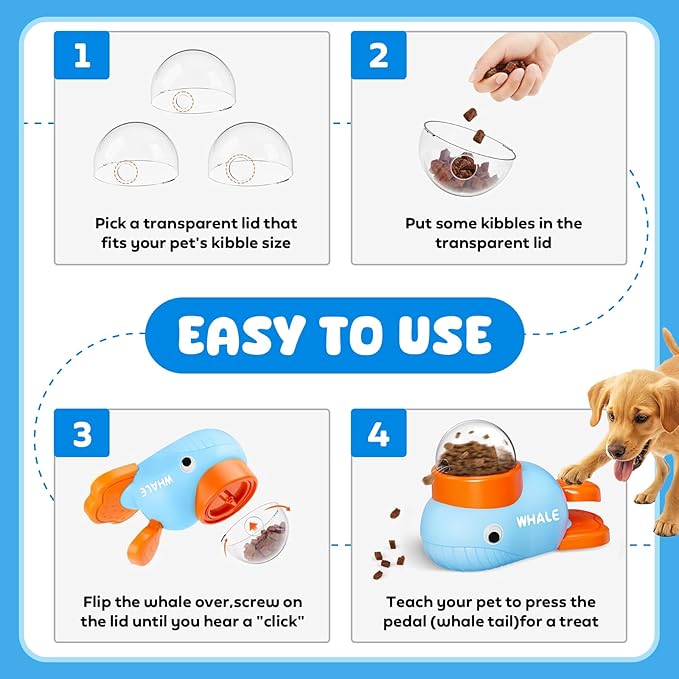 Interactive Treat Dispenser Dog Toys, Pet Food Puzzle Slow Feeder (Blue)