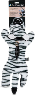 Smithsonian Longamals Zebra Plush Dog Toy – 20" Crinkle & Squeaky, Stuffing-Free Interactive Tug Toy for Medium & Large Dogs