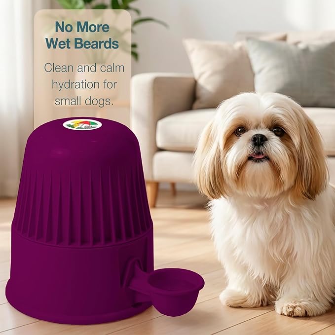 No Spill Pet Water Dispenser for Dogs and Cats, 67.6oz Gravity-Fed Water Bowl with Slow Drinking Design to Prevent Wet Fur, BPA-Free Polypropylene, Vida Mansa (Opaque Purple)