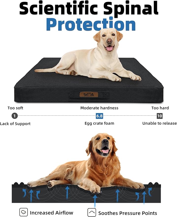 Sytopia Indestructible 42 Inch Orthopedic Waterproof Dog Crate Bed chew Proof for Extra Large Dogs, Removable Washable Cover, Egg Crate Foam Mat, Suitable for Dogs Up to 100 Lbs, Dark Grey