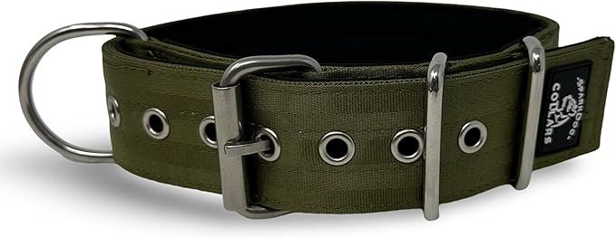 SparkDog Collars Working Dog Collar - 2" 4ply Padded Dog Collar Heavy Duty Stainless Steel Tactical Seatbelt Wide Buckle Collar (OD Green 2.0, 16-21" Large)