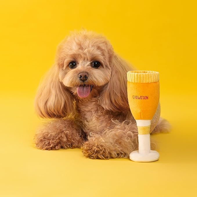 CHEWFFON Dog Birthday Toy, Dog Enrichment Squeaky Toys, Plush Crinkle Toy for Puppy, Cute Festive Present, Champagne Glass Shape for Small and Medium Dogs