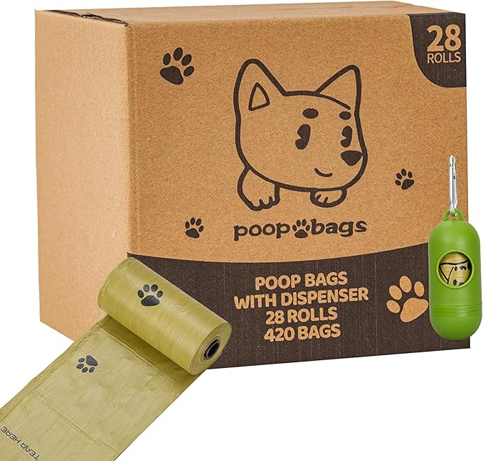 Dog Poop Bags Rolls With Dispenser, Strong and Leak-proof Waste Bags for Pets, Floral Scented, 420 Count (28 Packs of 15), 13 Inch x 9 Inch (Khaki)
