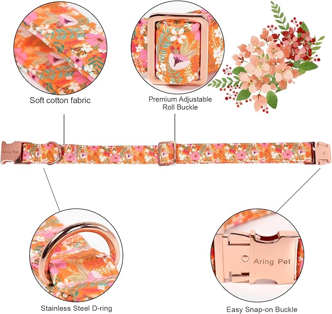ARING PET Fall Dog Collar with Bow, Cute Daisy Floral Pet Collars with Quick Release Buckle for Puppy Small Medium Large Girl Boy Dogs-S