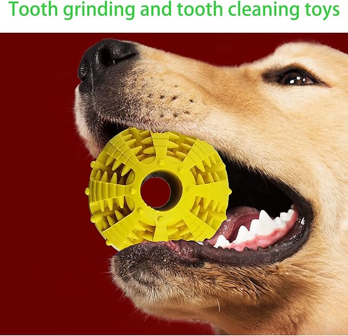 2 Pcs Dog Toy Teeth Ball,Dog Puzzle Toy,Treat Dispensing Dog Toys,Non Toxic Tear Resistant Natural Rubber Toy Ball for Pet Teeth Cleaning/Chewing/Playing/Training (Yellow+Red, 3.15in)