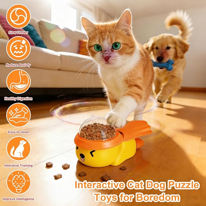 Interactive Dog Toys Food Puzzle Slow Feeder with DIY Stickers,Cat Treat Dispenser Toy Enrichment Toy for Boredom Dogs Enrichment Toy to Keep Them Busy,Treat Dispensing Slow Feeder (Yellow)