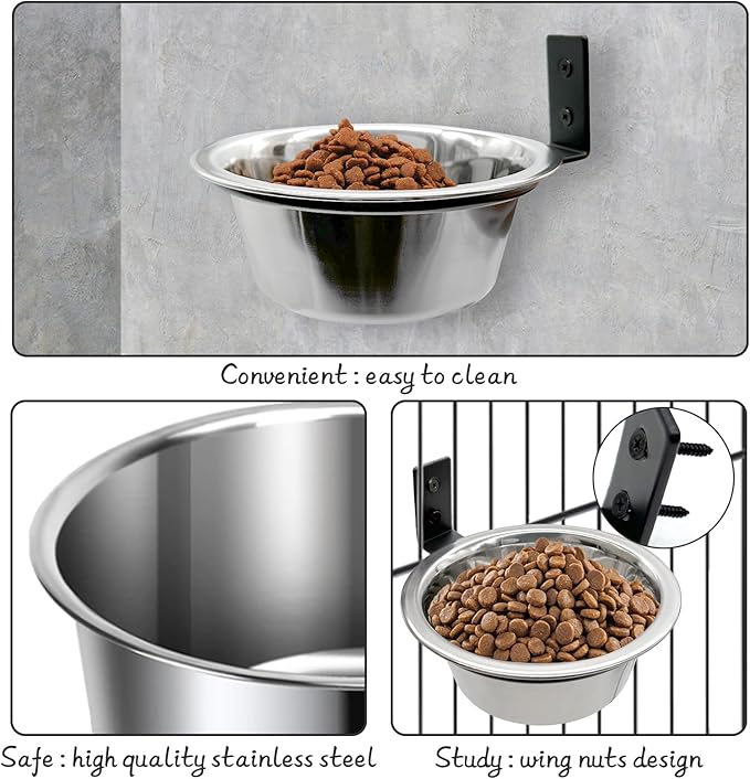 Hamiledyi 2 Pack Wall Mounted Elevated Dog Bowls - Adjustable Height Stainless Steel Raised Food & Water Bowls with Collapsible Stand for Medium & Large Dogs & Cats (L)