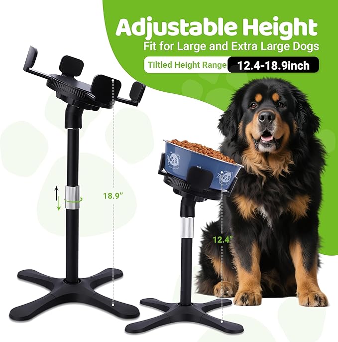 Elevated Dog Bowls for Large and Extra Large Dogs,Adjustable Width Dog Bowl Stand for 5.5-9.5" Wide Bowls,Food and Water Feeder,Single Holder with Tilted Height Adjust 12.4''-18.9'' (2 Pack)