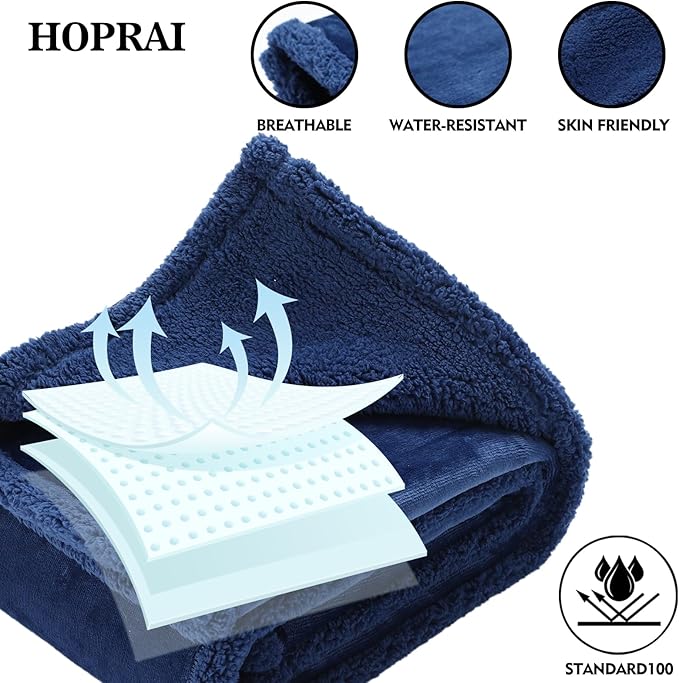 Waterproof Pet Blanket for Medium Large Dogs Washable Fluffy Thick Jacquard Shag Fleece Warm Sherpa Pet Blanket Cats Puppy Couch Protection (Navy Blue XL57*85inches)