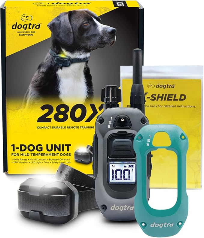 Dogtra 280X E-Collar with Remote - [X-Shield Front Plate - Teal Green] 10 lbs+, 1/2 Mile Range, LED Light, 100 Levels for Stubborn Dogs