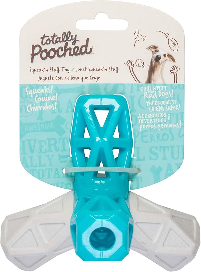 Messy Mutts Totally Pooched Squeak n' Stuff Pyramid | 5” TPR Dog Toy with Squeaker | Made for Tough Chewers | Interactive Treat Puzzle for Dogs | Grey/Teal