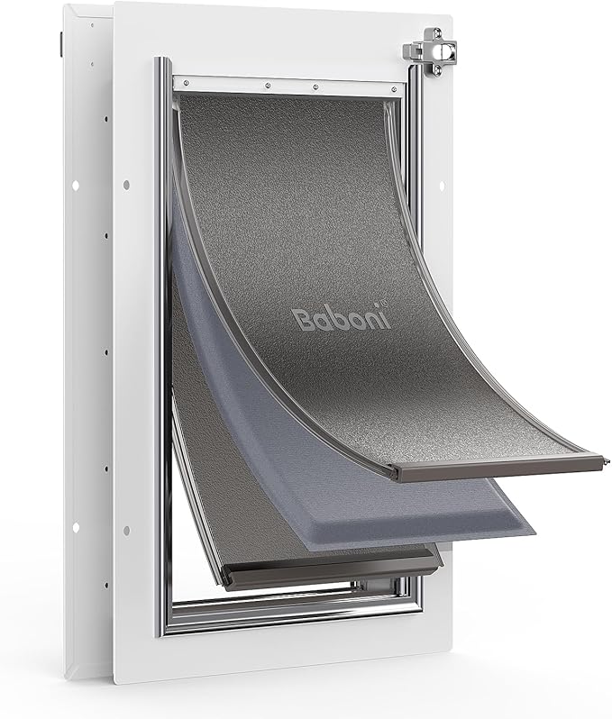 Baboni 3-Flaps Pet Door for Interior and Exterior Doors, Steel Frame and Telescoping Tunnel, Strong and Durable Dog Door (Pets Up to 40 Lb) -Medium