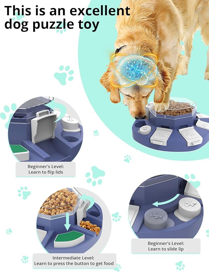 TBTeek Dog Puzzle Toys for Large Medium Small Dogs, 3-in-1 Interactive Dog Toys, Nail Grinder, IQ Puzzle & Slow Feeder - Interactive Treat Dispenser for Mental and Stimulation Boredom Relief(Blue)