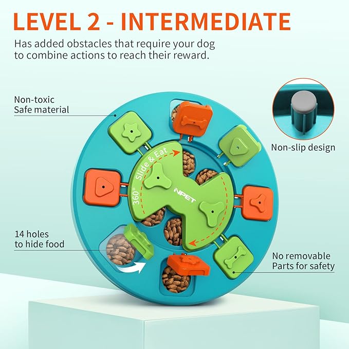 NPET Dog Puzzle Toy, Interactive Dog Enrichment Toys, IQ Training & Mental Enrichment Pet Toys for Small & Medium Dogs (Green, Level 2)