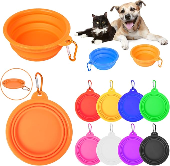 PROLOSO 9 Pcs Collapsible Dog Bowl Foldable Expandable Silicone Cup Dish for Pet Cat Food Water Feeding Portable Travel Bowl with Carabiner