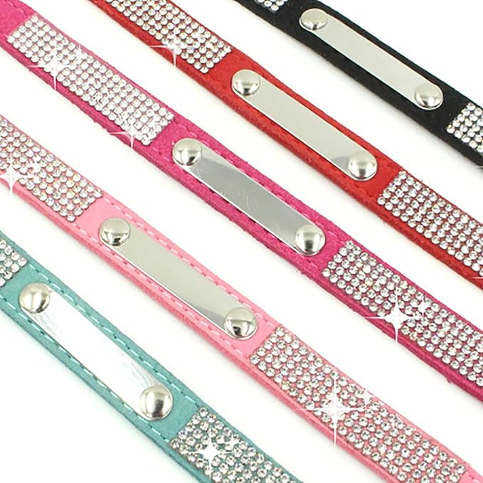 Personalized Dog Collar with Rhinestone Name Tag - Glitter Polyester Collar Adjustable [Sky Blue,M]