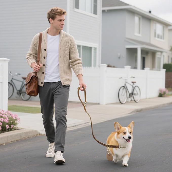 Jack&Chris Leather Dog Leash, Durable Dog Leashes for Large Dogs Heavy Duty with Comfortable Padded Handle for Small Medium Large Breed Puppies, Slip Leads for Dogs for Walking Running, Light Brown