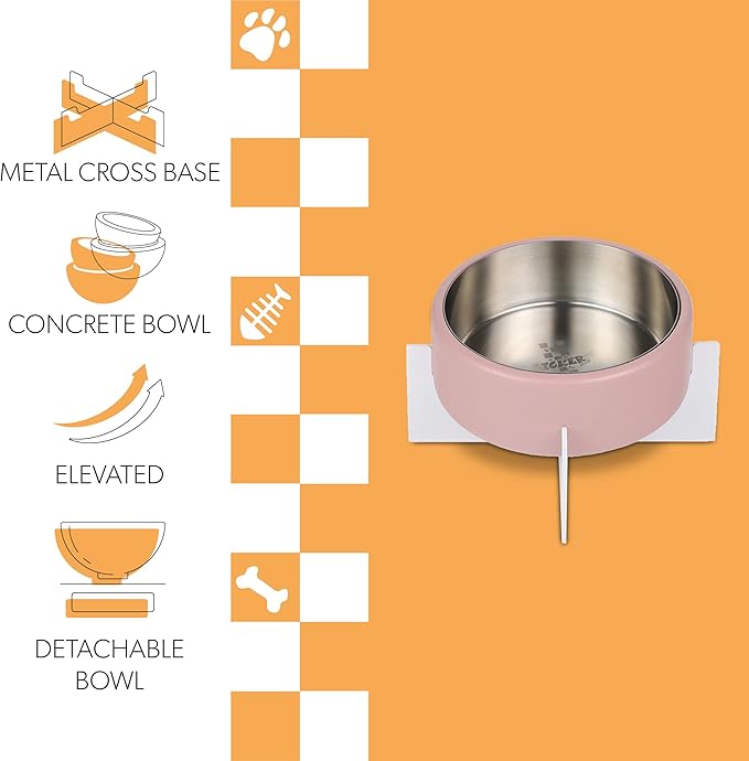 DBL3000A Intersecta Small/Medium Concrete and Stainless Steel Bowl 16oz (2 Cups) with Metal Stand Pet Feeder, Pink/White