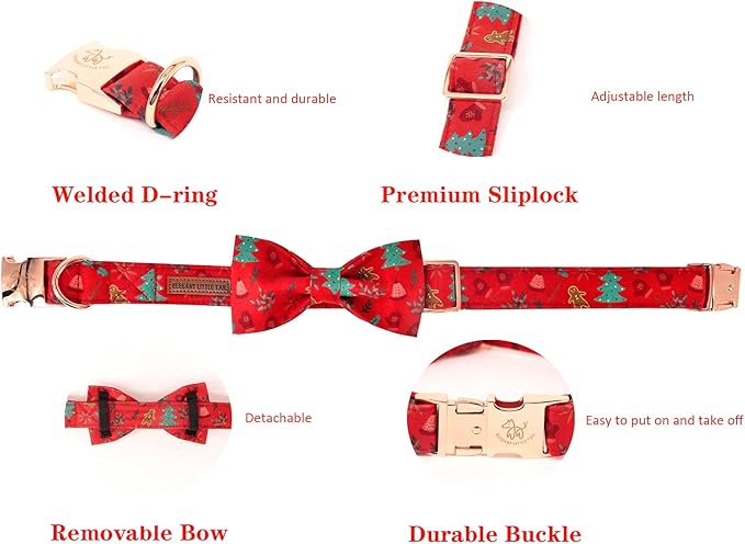 Elegant little tail Christmas Dog Collar,Puppy Collar, Male or Female Dog Collar with Bow Adjustable Soft Bow tie Dog Collars for X-Small Dogs