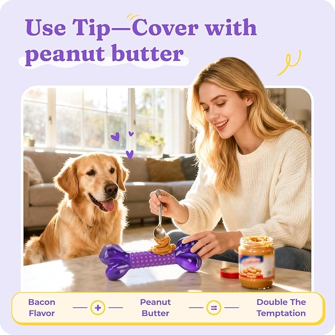 Dog Toys for Aggressive Chewers: Indestructible Dog Chew Toys for Medium & Large Dogs, Tough Bacon Flavored Nylon Bone to Keeps Them Busy