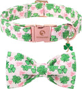 DOGWONG St. Patrick's Day Shamrock Dog Collar with Bow,Pink Green Four Leaf Clover Pattern Dog Collar, Adjustable Durable Soft Collars Irish Gift for Male Female Dogs,XL