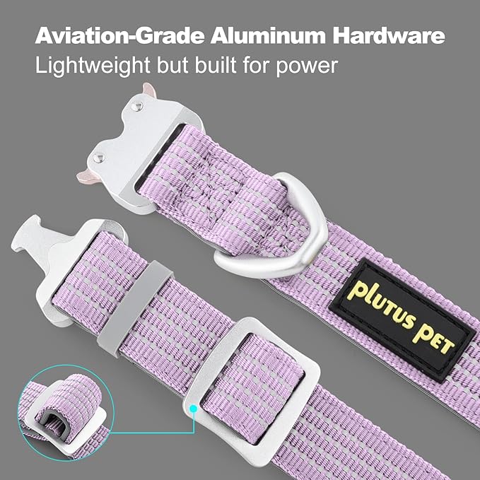Plutus Pet Reflective Dog Collar with Aviation Aluminum Buckle, Neoprene Padded for Comfort, Lightweight, Heavy Duty Nylon Collar for Puppy Small Medium Large Dogs (Lilac Purple, L)