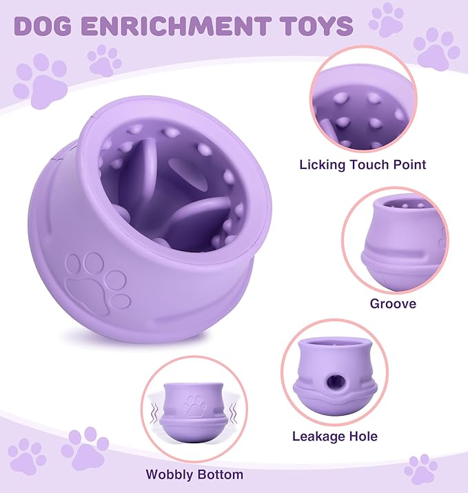 Dog Enrichment Toys to Keep Them Busy, Treat Dispensing Dog Toy Puzzle-Swinging Stuffable & Slow Feeder & Anxiety Relief & Boredom & Nature Rubber, Indestructible Dog Toys- Dishwasher Safe &, Purple,M