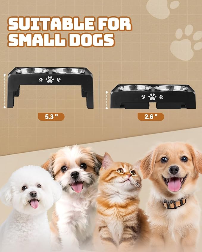 Elevated Dog Bowls, Dog Feeder with 2 Stainless Steel Dishes, 2 Heights Adjustable Raised Stand for Small Dogs, Food Dishes with Non-Slip Feet