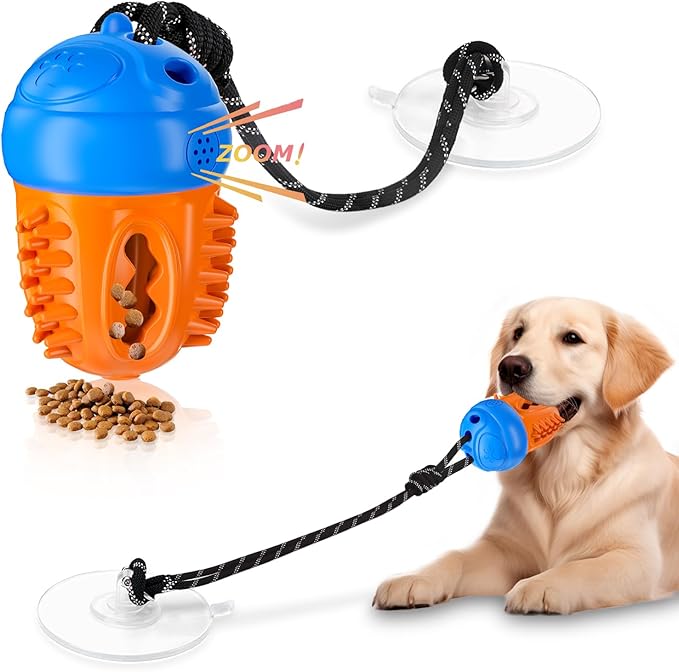 Indestructible Dog Toys-Interactive Suction Cup Tug of War Toy for Aggressive Chewers,Dog Puzzle & Enrichment Toys to Keep Dogs Busy,Blue Orange