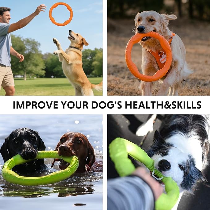 LaRoo 11.8 Inch Heavy-Duty Dog Flying Ring - Floating Chew Toy for Aggressive Chewers, Interactive Tug of War & Teething Toy for Medium/Large Dogs, Waterproof Outdoor Fetch Toy (Green)