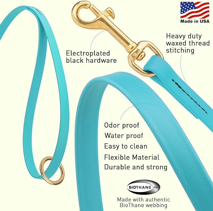 Viper Biothane K9 Working Dog Leash Waterproof Lead for Tracking Training Schutzhund Odor-Proof Long Line with Solid Brass Snap for Puppy Medium and Large Dogs 4ft, Sky Blue