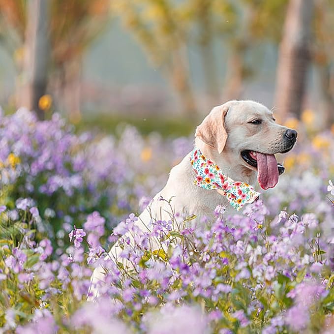 Elegant little tail Dog Collar- Cute Floral Dog Collar with Bow for Large Dogs, Female Adjustable Cotton Summer Pet Bow Holiday Puppy Collar for Small Medium Large Dogs