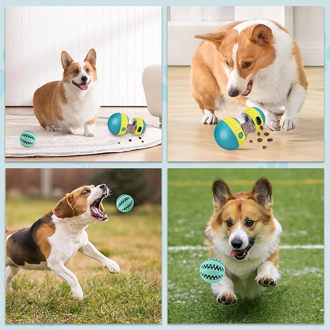 ETACCU Dog Puzzle Toy Adjustable Treat Dispensing Ball Slow Feeder Food Dispenser Balls Puppy Enrichment Training Toy Pet Interactive Chase Toys for Small Medium Large Dogs Keep Busy