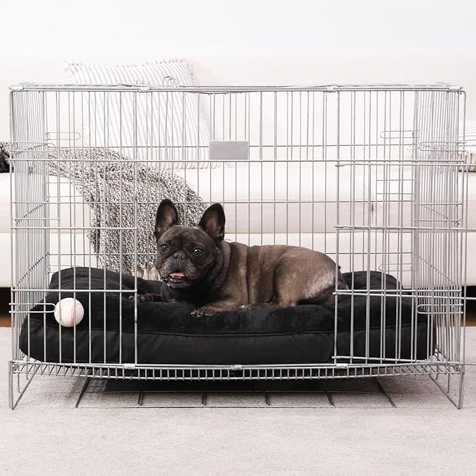 Dog Crate Bed Waterproof Deluxe Plush Dog Beds with Removable Washable Cover Anti-Slip Bottom Pet Sleeping Mattress for Large, Medium, Jumbo, Small Dogs, 29 x 18 inch, Black