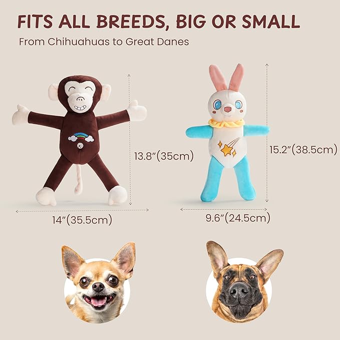 Nocciola Tearable Pull Rip Apart Dog Toys with Squeaker & Crinkle - Interactive Stuffed Plush Puzzle Enrichment Chew Toys for Small Medium Large Breeds