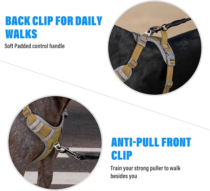 Plutus Pet No Pull Dog Harness, Release at Neck, Reflective Adjustable Dog Vest Harness, Easy Control Handle for Walking, for Small Medium Large Dogs, Khaki, XL